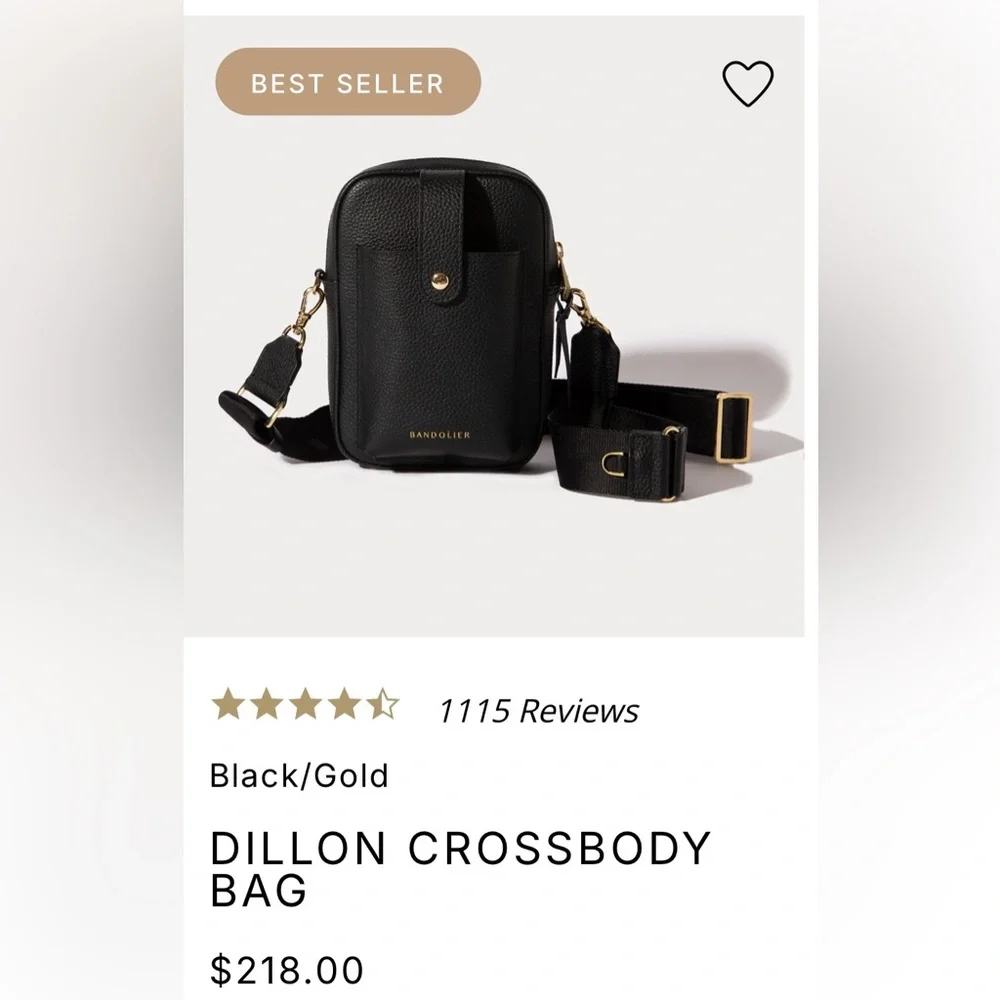 Bandolier Black Leather Phone Crossbody with Gold Accents - Picture 9 of 10